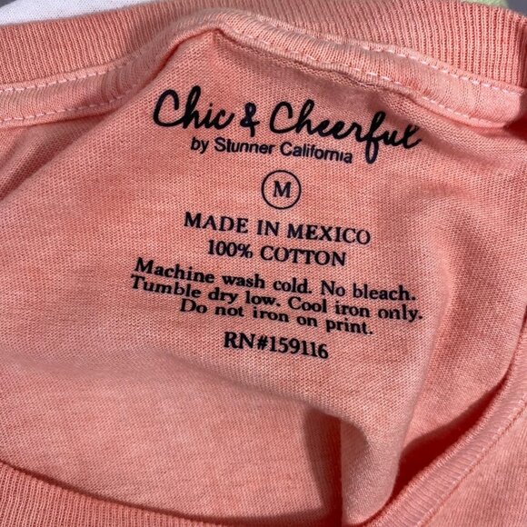 Chic & Cheerful Tie Dye Happy Daze Graphic Top - Orange/Green SzM - Picture 5 of 5